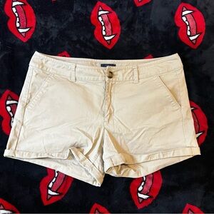 American Eagle Khaki Midi Stretch Shorts